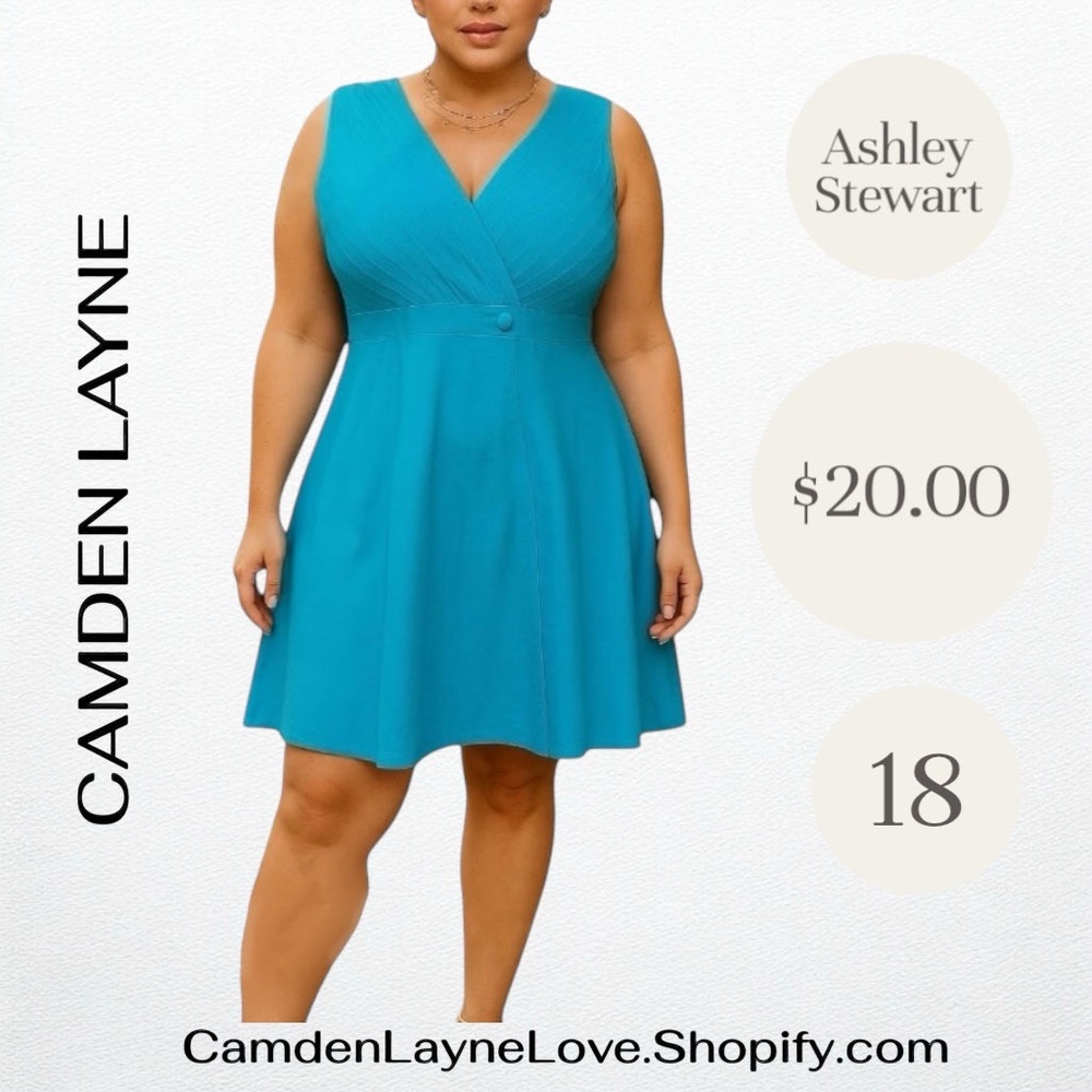 Ashley Stewart Blue Sleeveless V-Neck A-Line Midi Dress